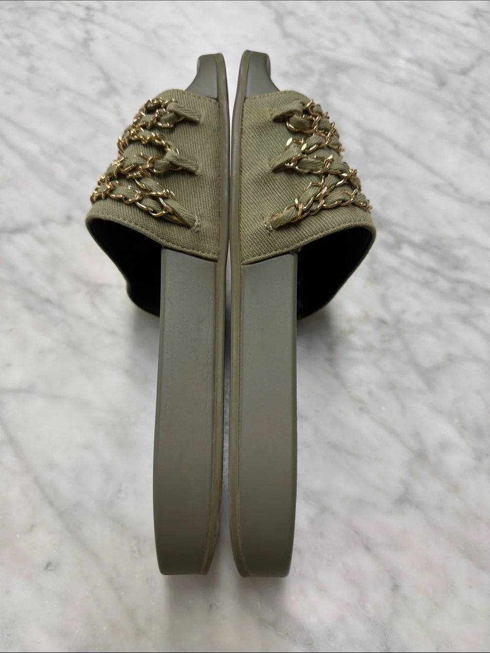 Chanel Green Interlocking CC Logo Canvas Slides size 38 - Picture 5 of 12